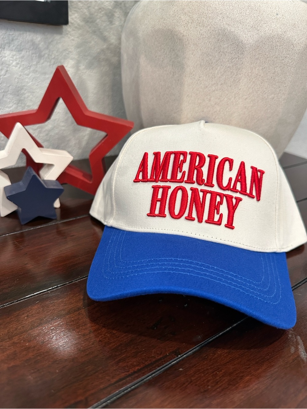David and Young White Hat with Blue Bill and Red Embroidery